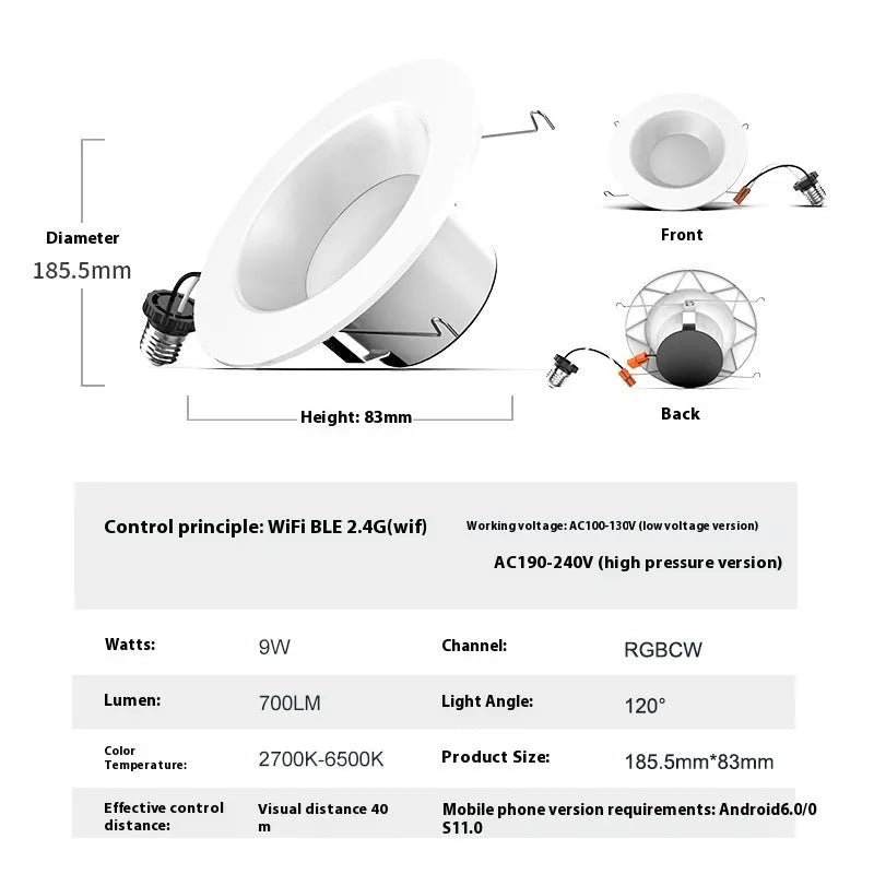 Smart WiFi Bluetooth RGBW colour changing ceiling lamp with remote control on a white background