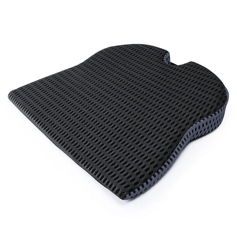 Regular size memory foam seat cushion with a black strap, shown in a creamy white solid colour.