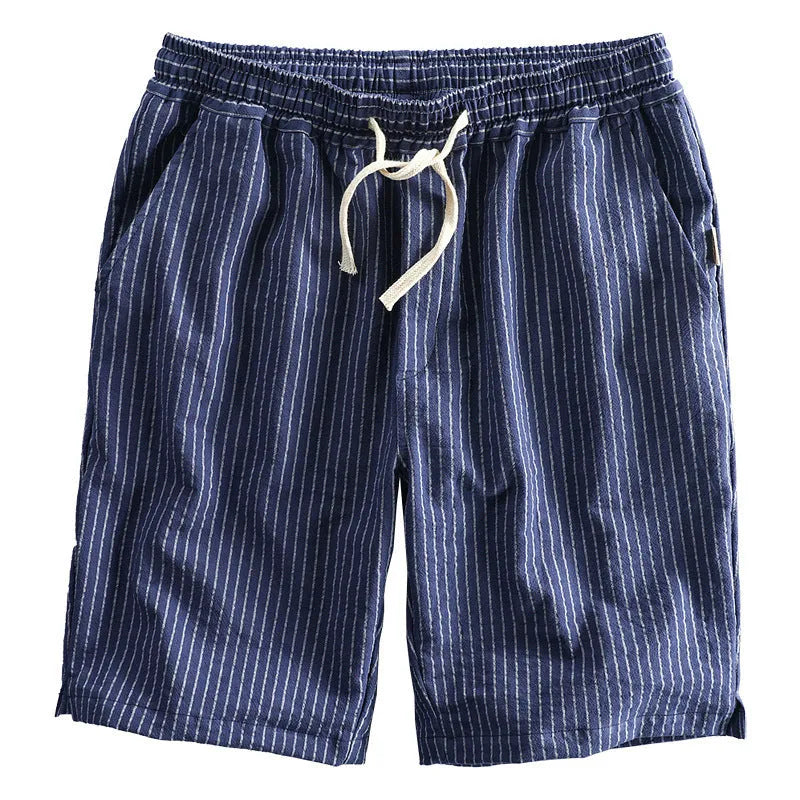 Men's striped cotton casual shorts with elastic mid waist in multiple colour options