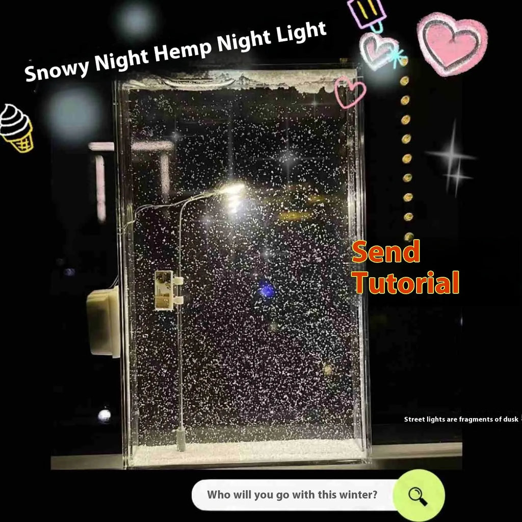 DIY snowy landscape night light kit with small street lights and flowing snow effect for Christmas desktop decor