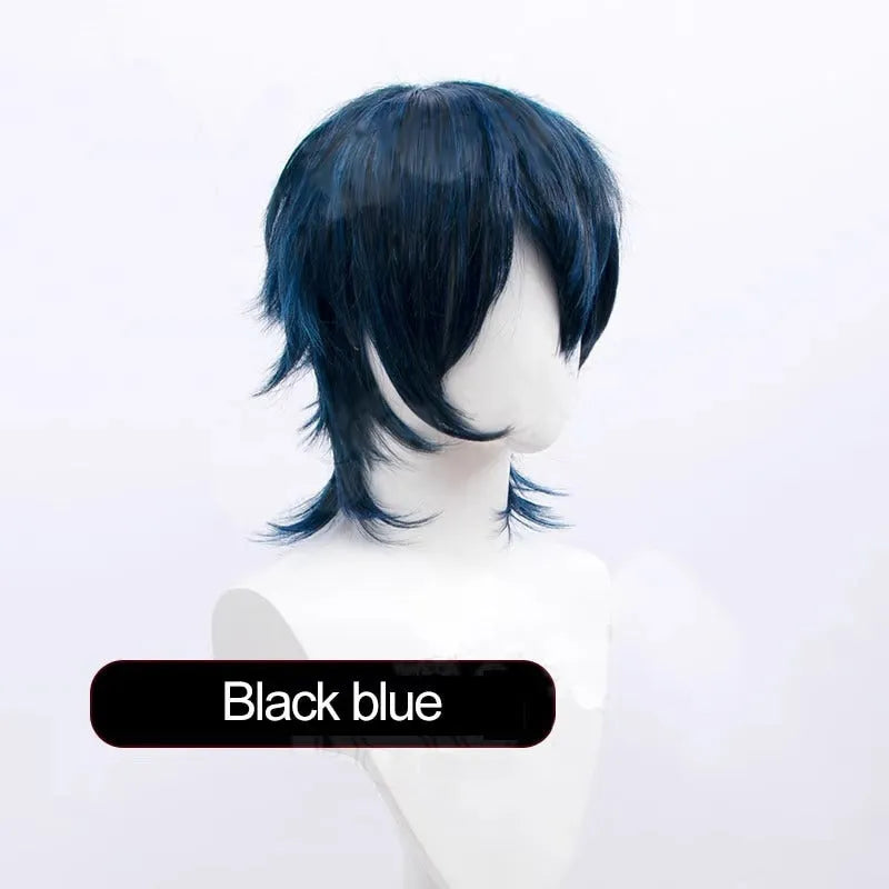 Short red Anime style cosplay wig for men made from high-temperature fibre