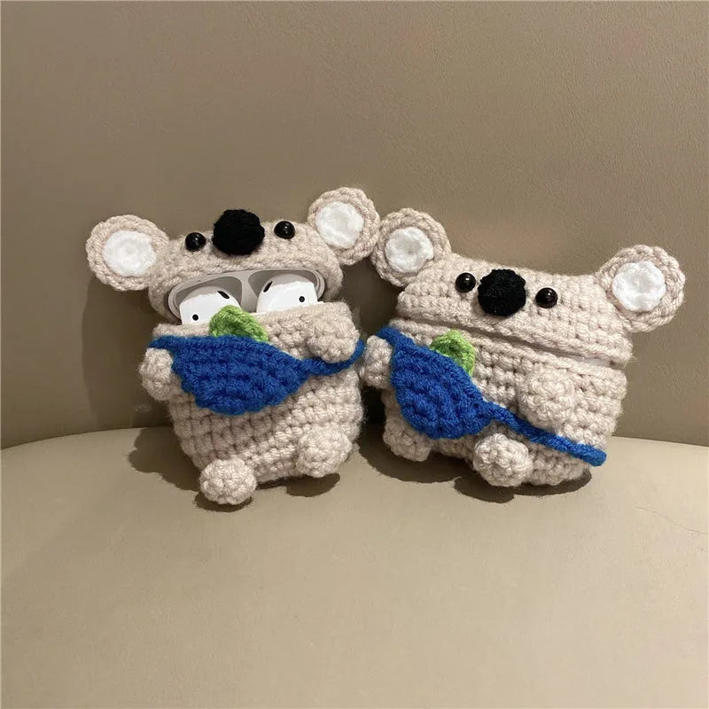 Handmade knitted koala bear backpack design protective sleeve for Apple AirPods case