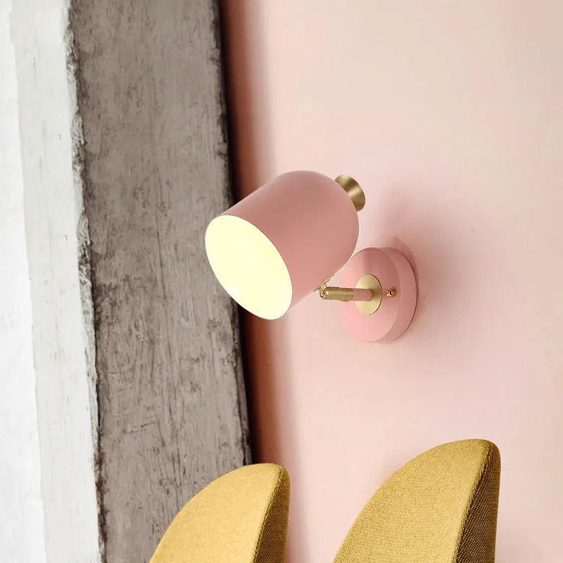 Single-head aluminium wall lamp with LED mirror front in blue, green, pink, or yellow light colour options