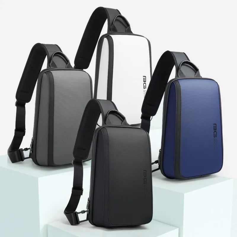 Blue men's messenger shoulder bag with double straps and soft handle, Oxford cloth material