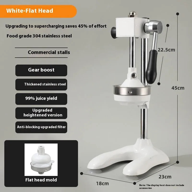 Vertical stainless steel manual juicer with multiple colour and tip options for household citrus juicing
