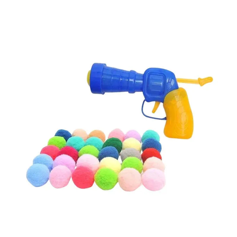 Interactive pet toy gun with soft plush balls for 30cm launching cat games