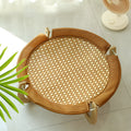 Brown woven rattan pet hammock measuring 46cm square with 17.5cm elevation