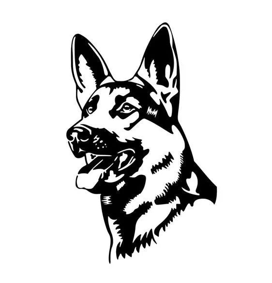Reflective hunting dog bumper sticker with Alsatian German Shepherd design for car windows