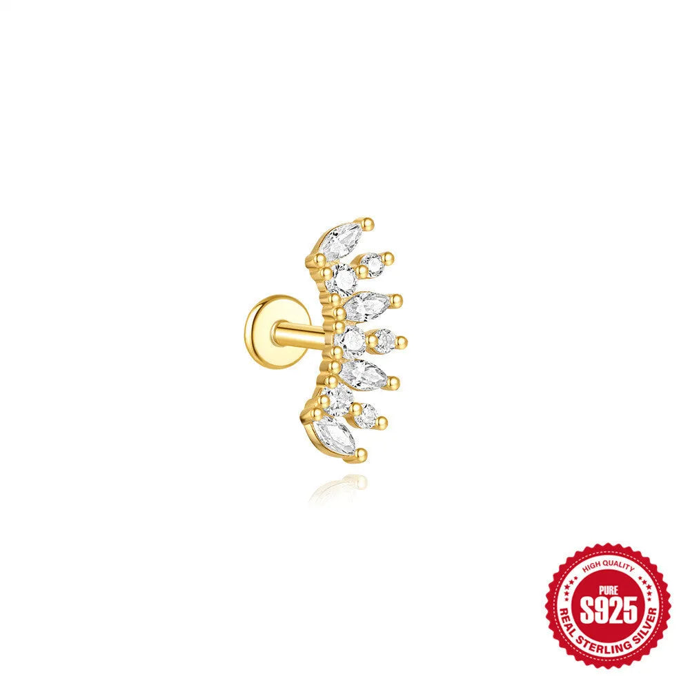 S925 sterling silver water drop earrings with flat spiral puncture design in single gold colour