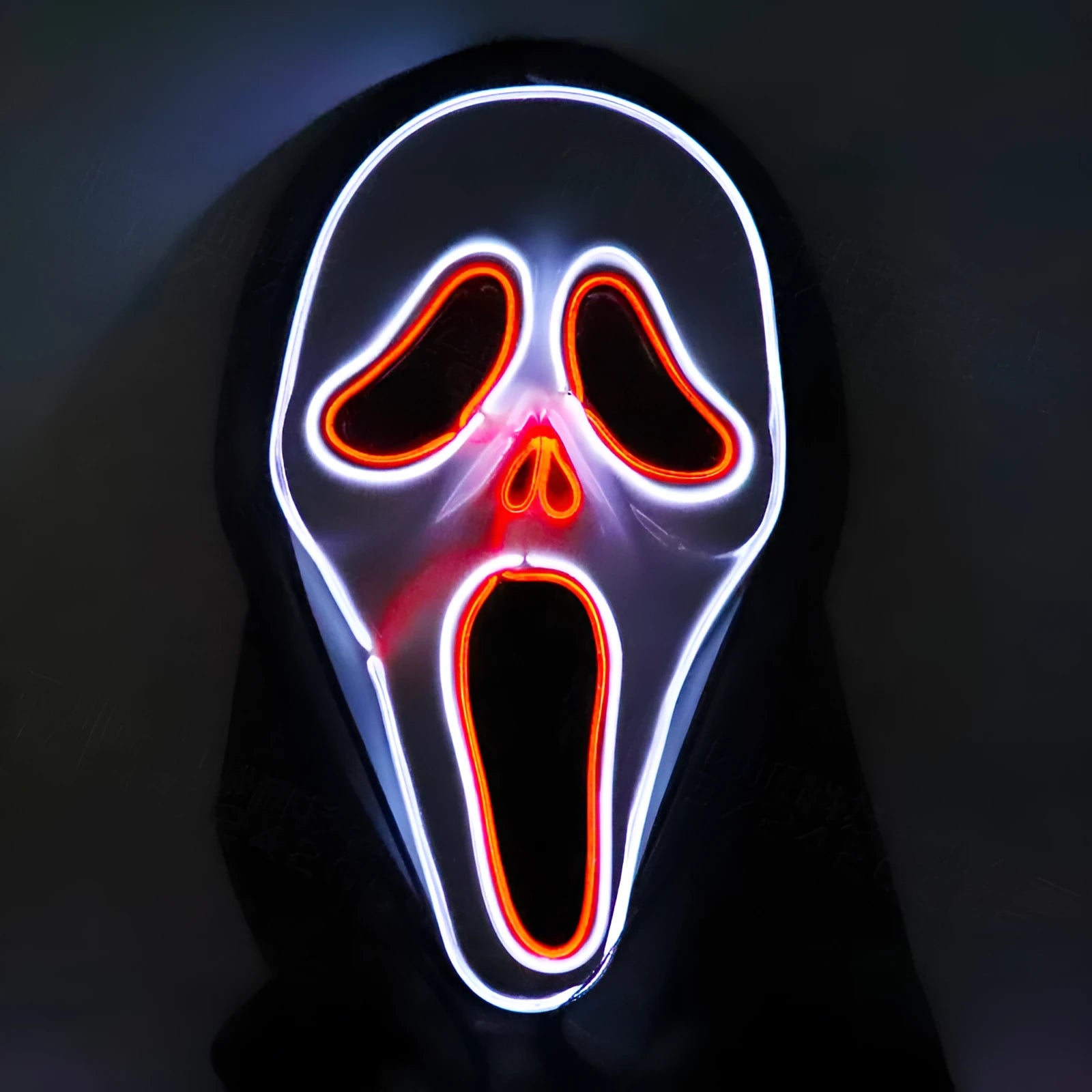White plastic scary skull LED glowing screaming mask with ice blue light for Halloween party