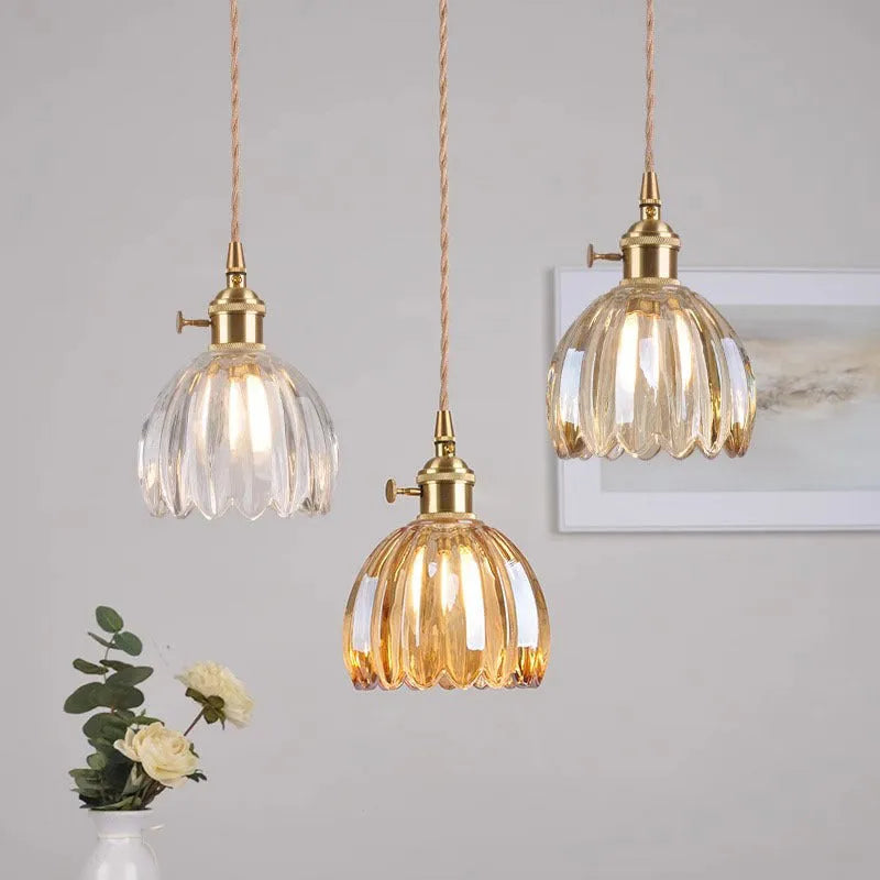 Vintage glass flower chandelier in Nordic style for bedroom bedside lighting