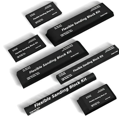 Seven black frosted EVA building blocks with metal connectors on a white surface.