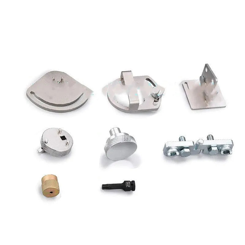 Volvo engine timing alignment tool kit made of carbon steel for cylinder head repair.
