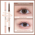 Double headed liquid eyeliner pen with stereoscopic design in pearlescent Floating Platinum and Raw Nude Apricot colours