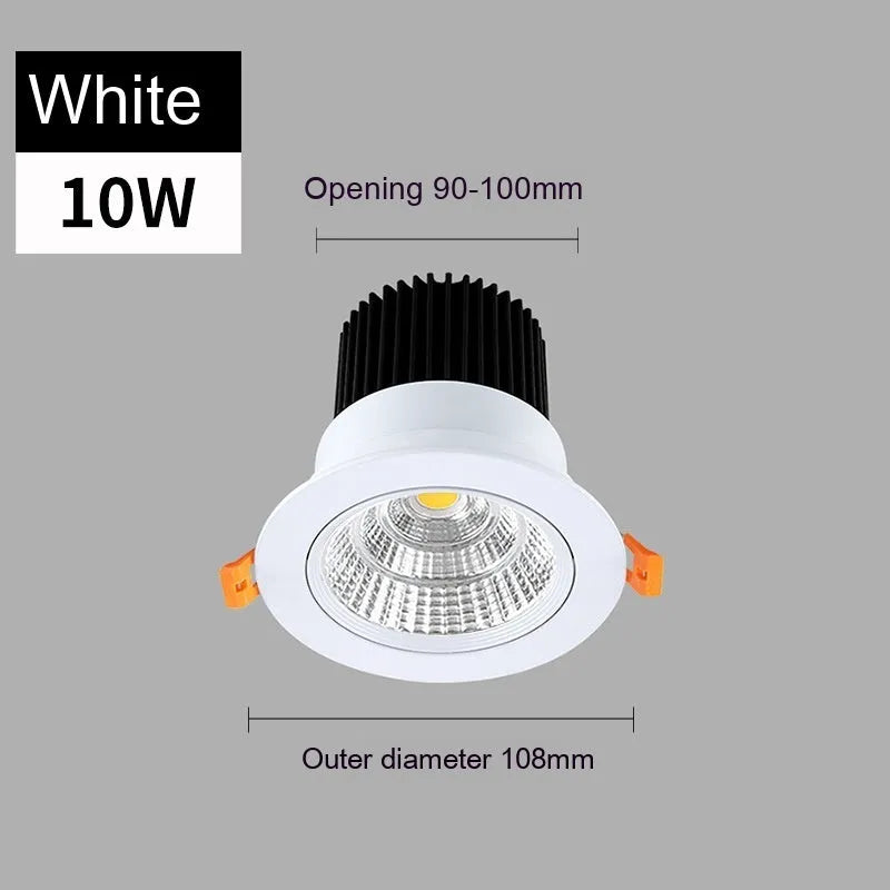 Modern white aluminium recessed LED ceiling spotlight with anti-glare design for embedded installation.