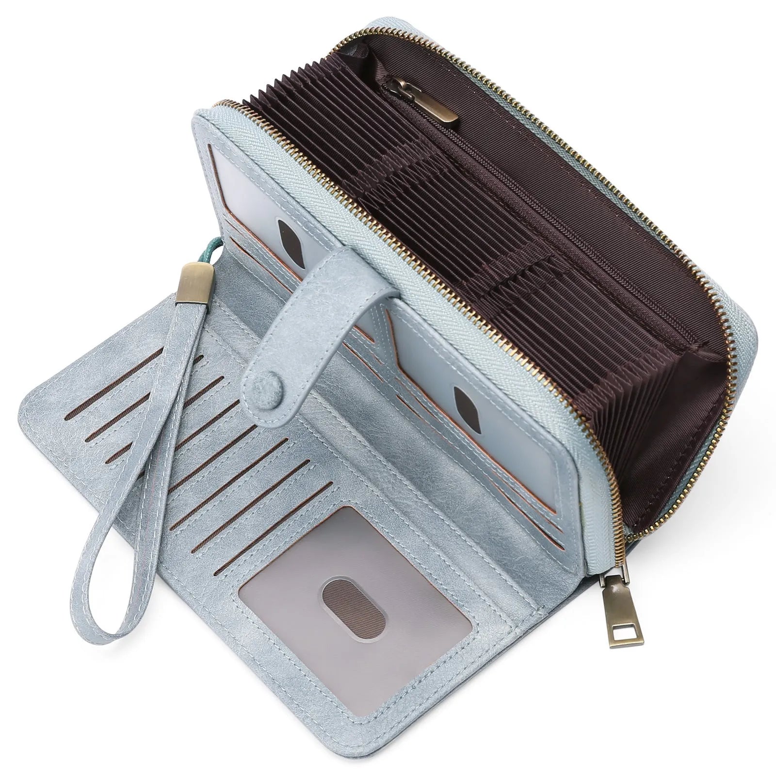 Women's expanding card holder wallet with anti-theft swiping function in multiple colour options