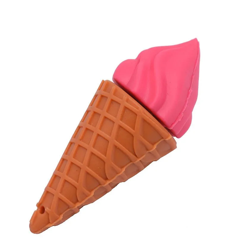 Mini ice cream shaped USB stick in pink colours with plastic casing showing creative personality design