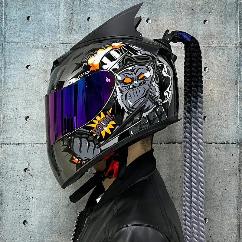 Dirty Braids full face motorcycle helmet with graphic design, shown in size L.