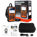 Orange and black Foxwell NT510 automotive OBD2 diagnostic scanner with data cable