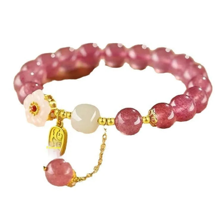 Handcrafted strawberry quartz crystal bracelet for women with natural style and multiple charm options