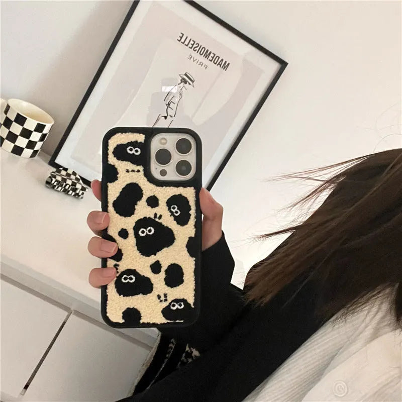 Black plush fairy funny phone case back cover for iPhone 13 Pro Max, 13 Pro, 12, 11, and XS Max