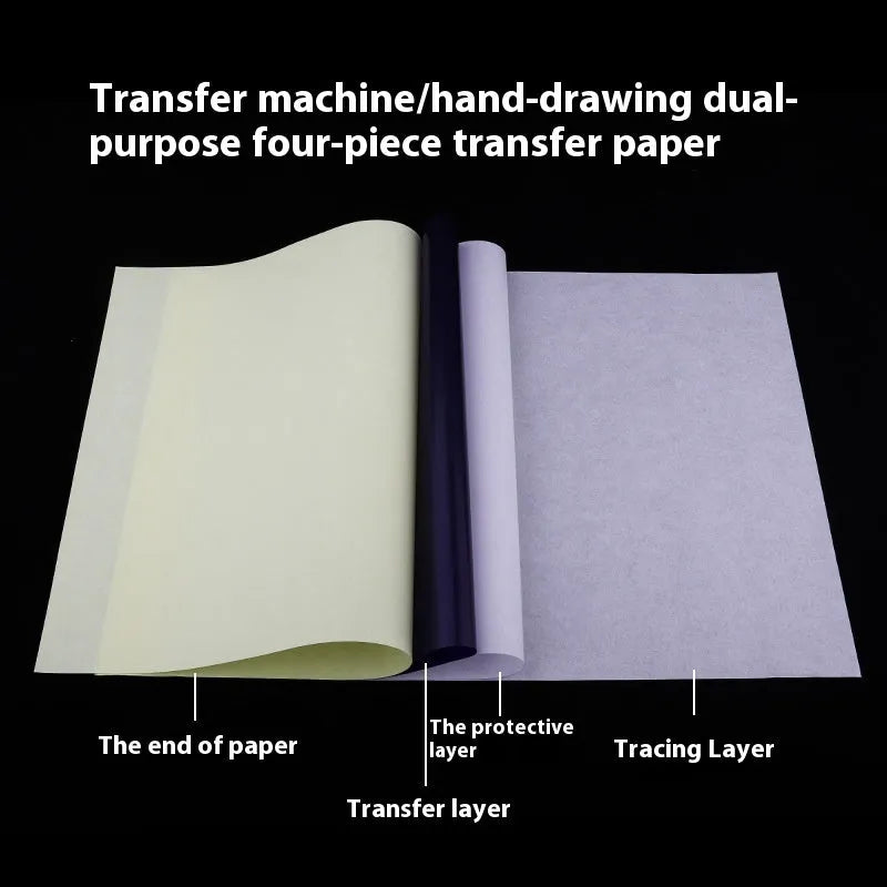 A4 tattoo transfer paper pack with quadruple copy capability and transfer paste gel