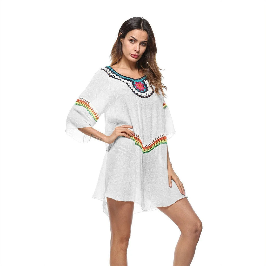 Women's crocheted ethnic style sun protection clothing for beach and swimming