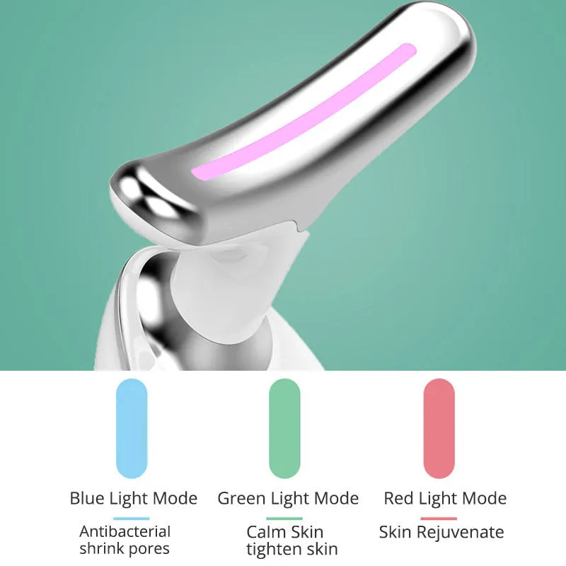 EMS thermal neck lifting massager device with LED lights on a white background.