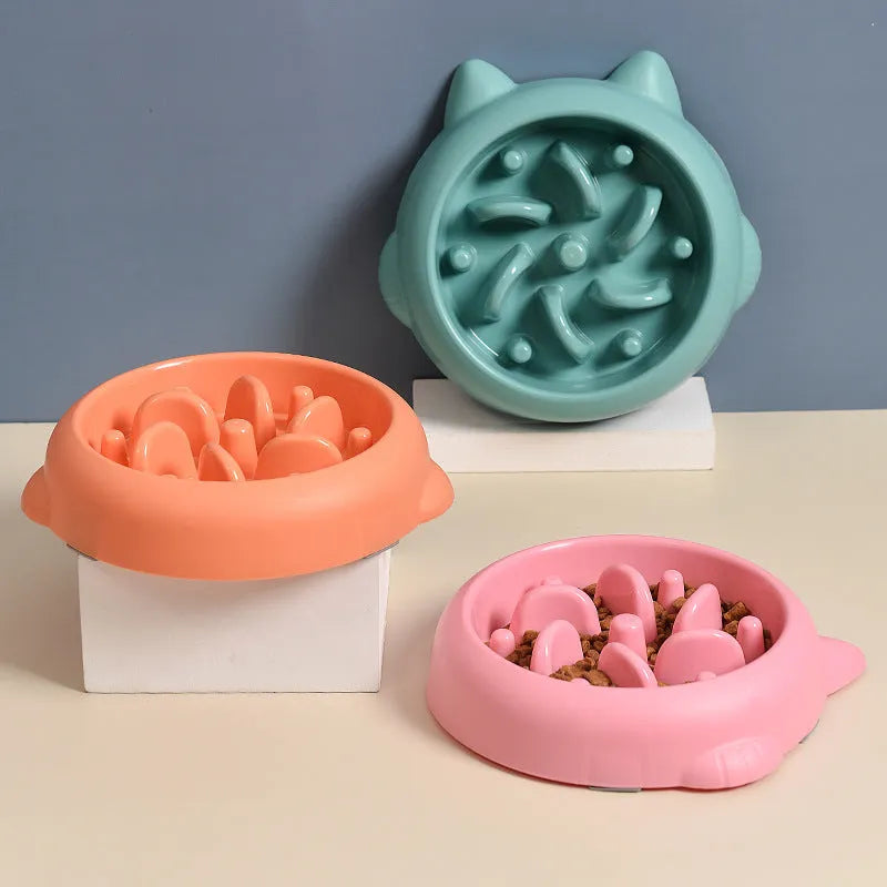 Green slow feeder dog bowl with maze ridge pattern for anti-gulping feeding