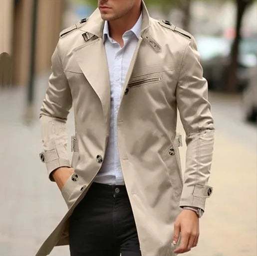 Men's plus size autumn casual jacket with lapel and side seam pockets in army green colour