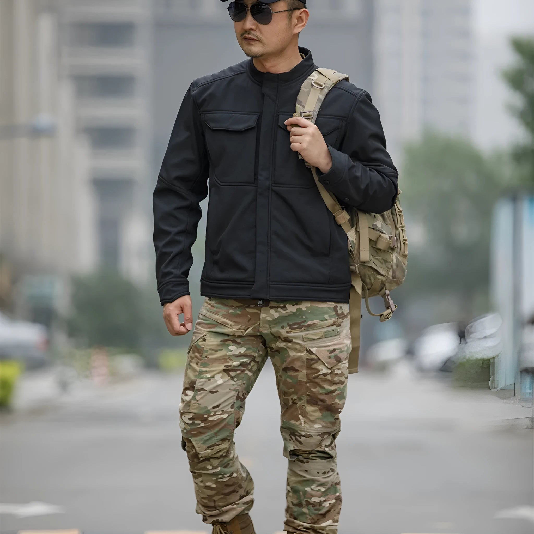 Bone Frog black soft shell tactical jacket for outdoor mountaineering and camping activities