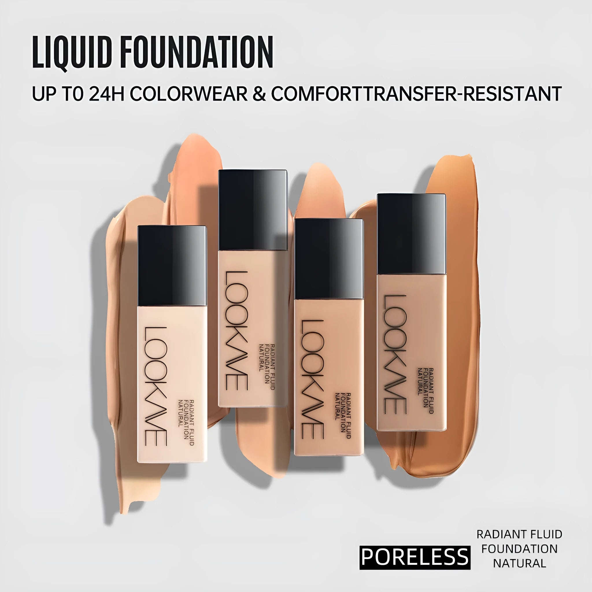 LOOKAVE matte liquid foundation bottle in 21g size showing cream formula