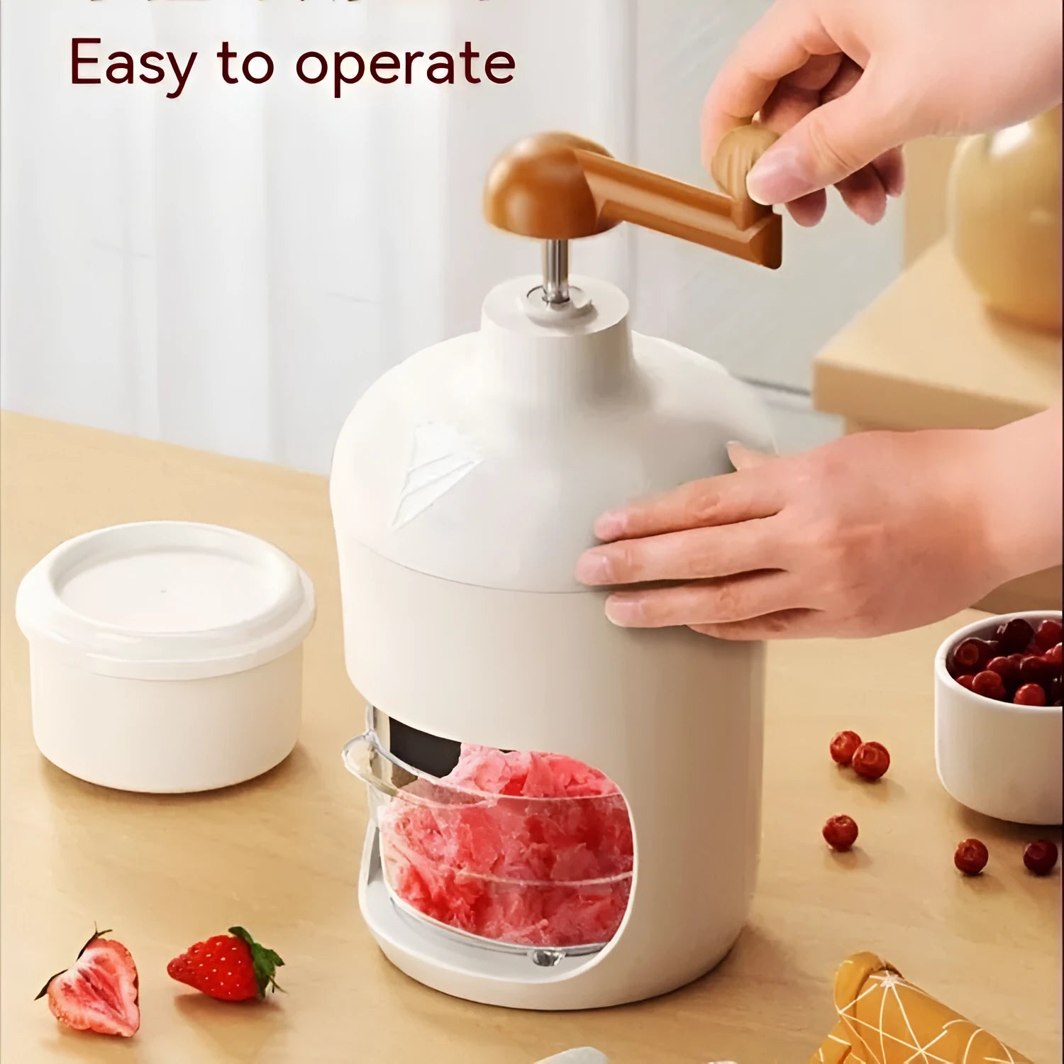 White manual ice crusher with plastic body and ABS stainless steel blades for shaved ice