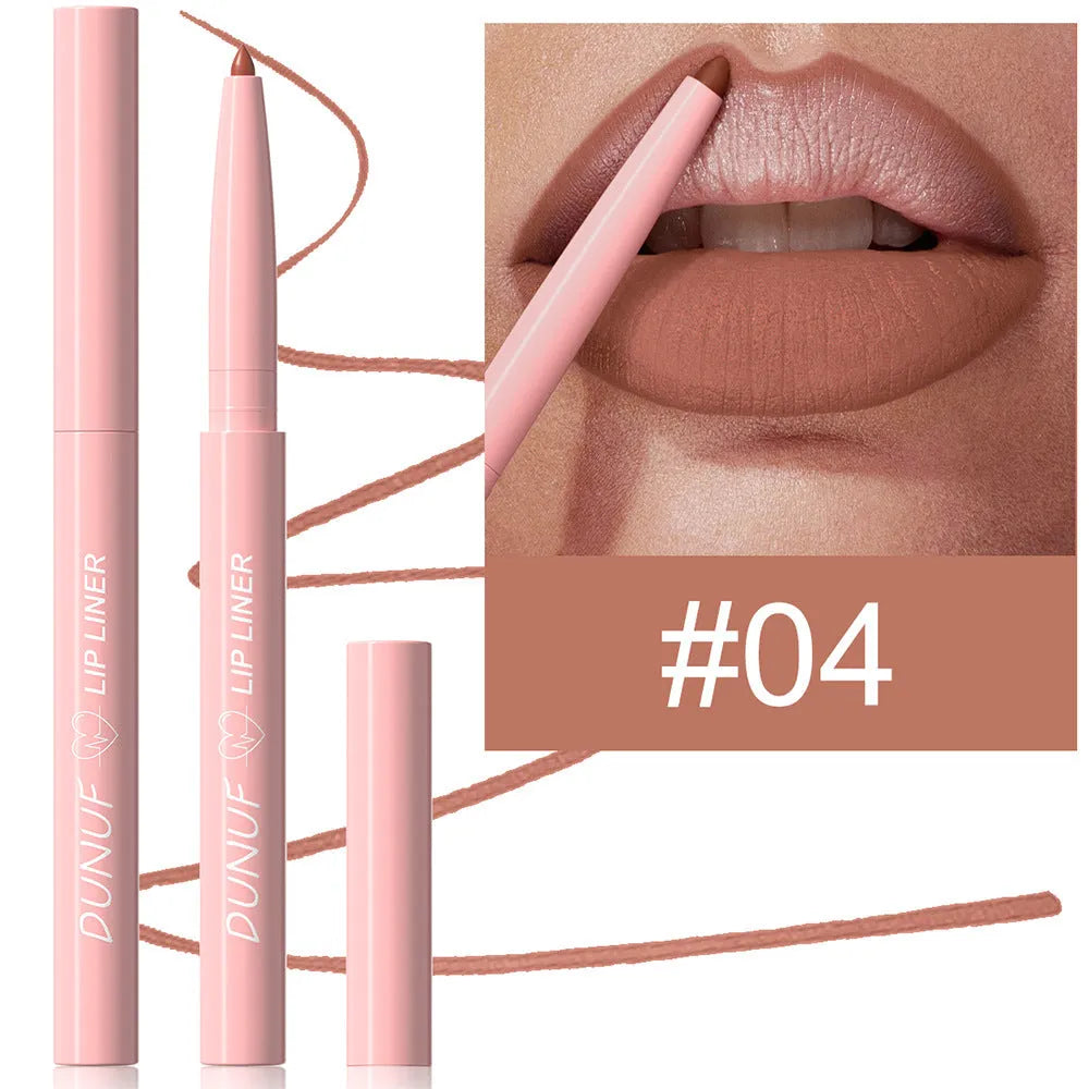 Set of twelve velvet matte lip liners in various shades for precise lip contouring