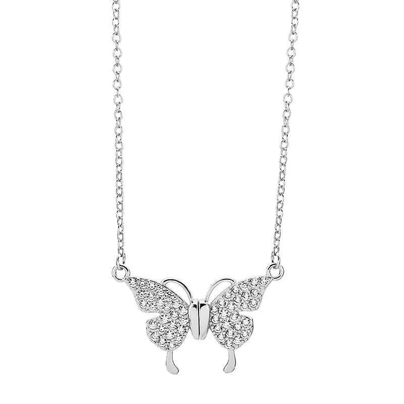 Gold clavicle chain necklace with magnetic butterfly charm and twisted chain design