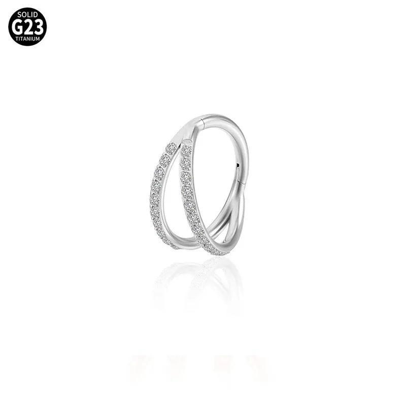 G23 titanium alloy nose ring with monoclinic diamond finish in gold or steel colour options