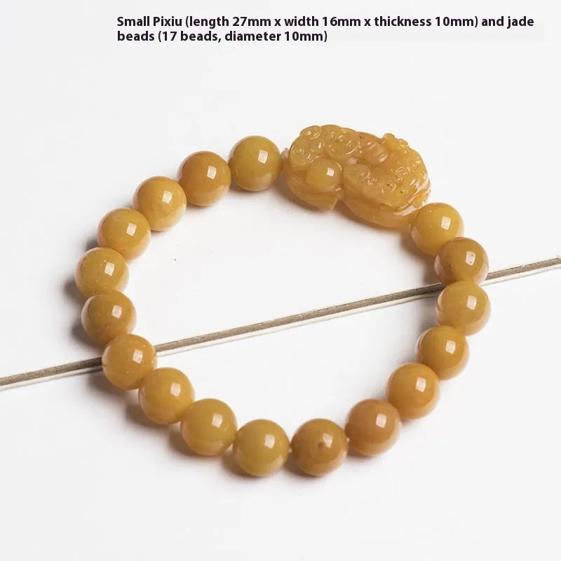 Personalised Money Jade Bracelet carved from Golden Thread Jinsi Jade, showing large and small size options.