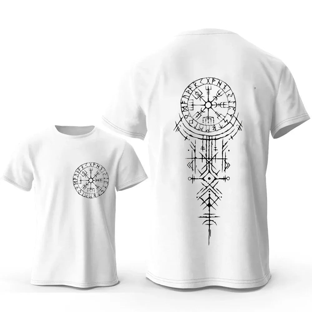 Men's pure cotton t-shirt with Viking Rune Compass heat transfer graphic in various colours