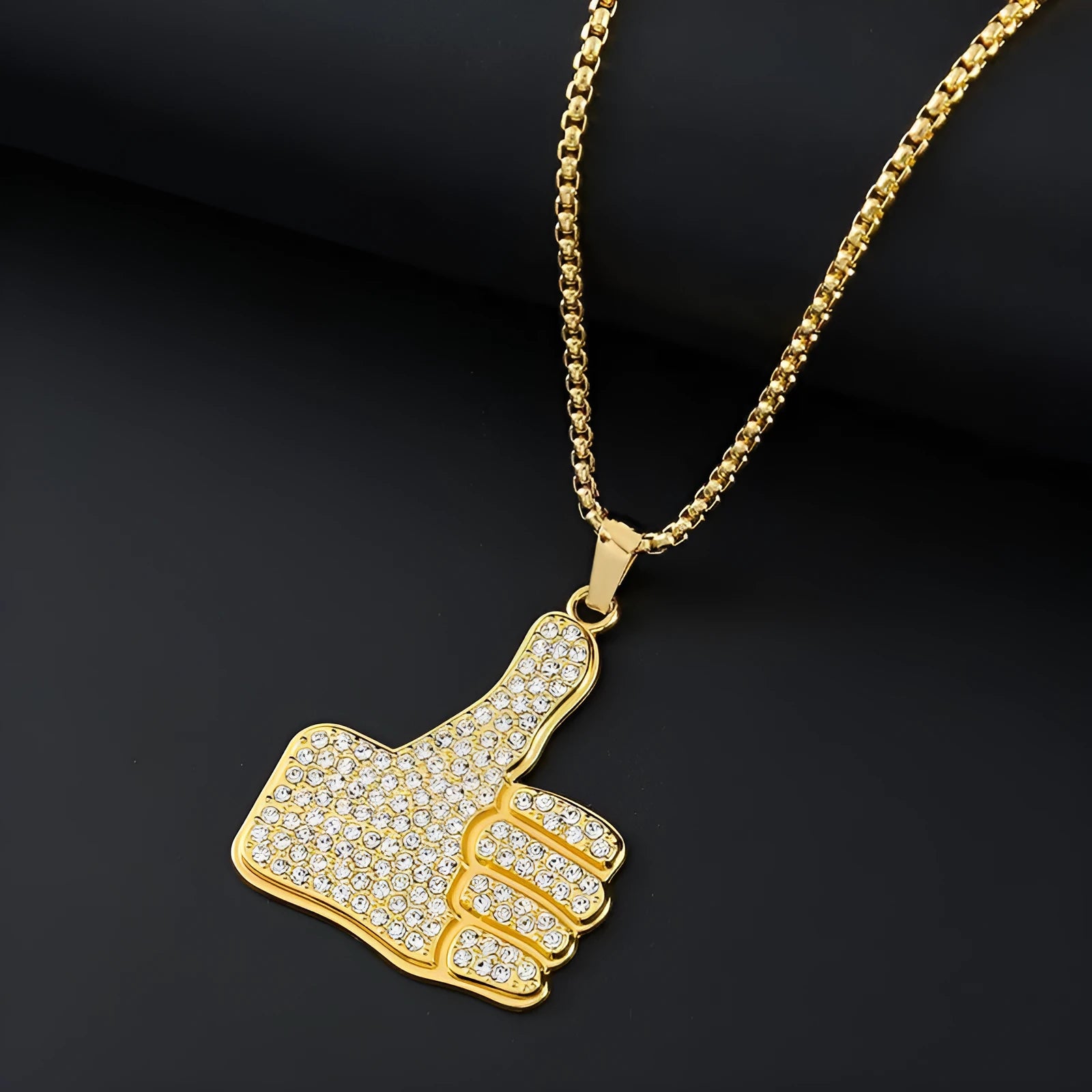 Gold colour geometric alloy necklace with an inlaid zircon stone pendant