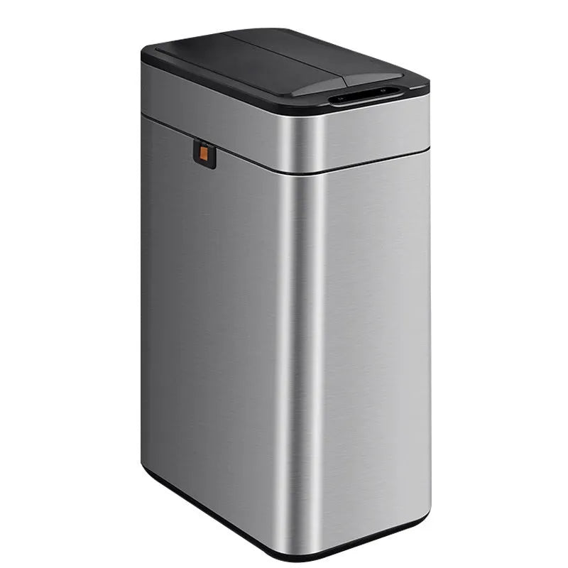 Square stainless steel inductive smart trash can with automatic lid and deodorant system