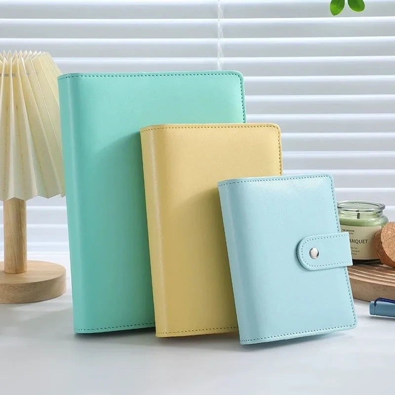 A5 PU leather zip-closure notebook shell in a solid colour, shown closed, for loose-leaf binders.