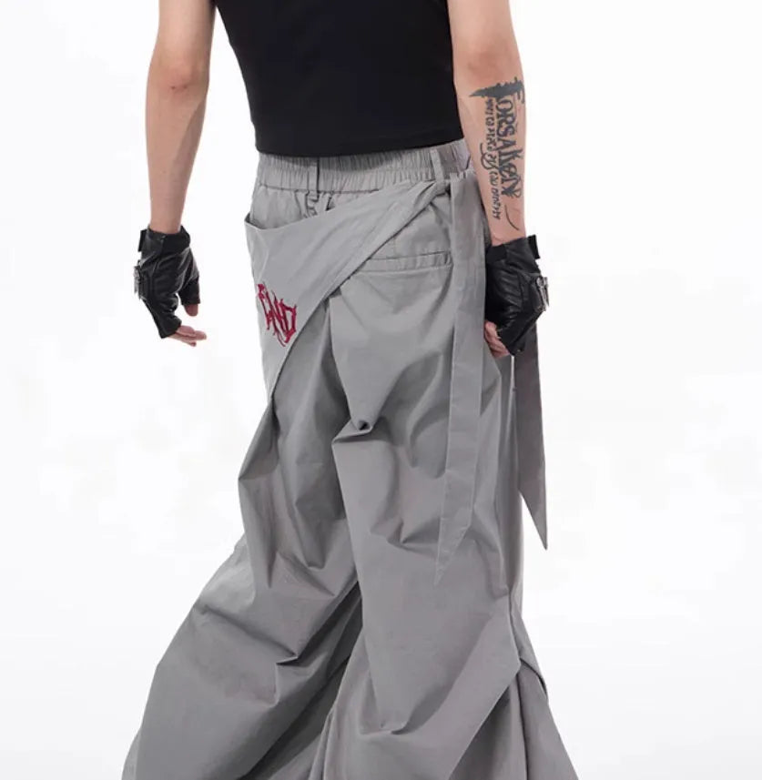 Korean style wide-leg pants for boys in black and grey solid colours
