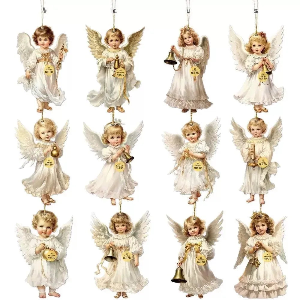 12 pieces Victoria angel wooden ornaments set density plate modern simplicity pendant decoration