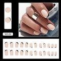 Black and white frosted artificial nail set for French manicures.