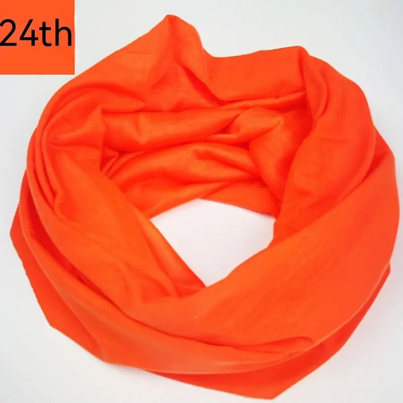 Polyester magic headscarf for outdoor sports in a free size, shown in various colour options.