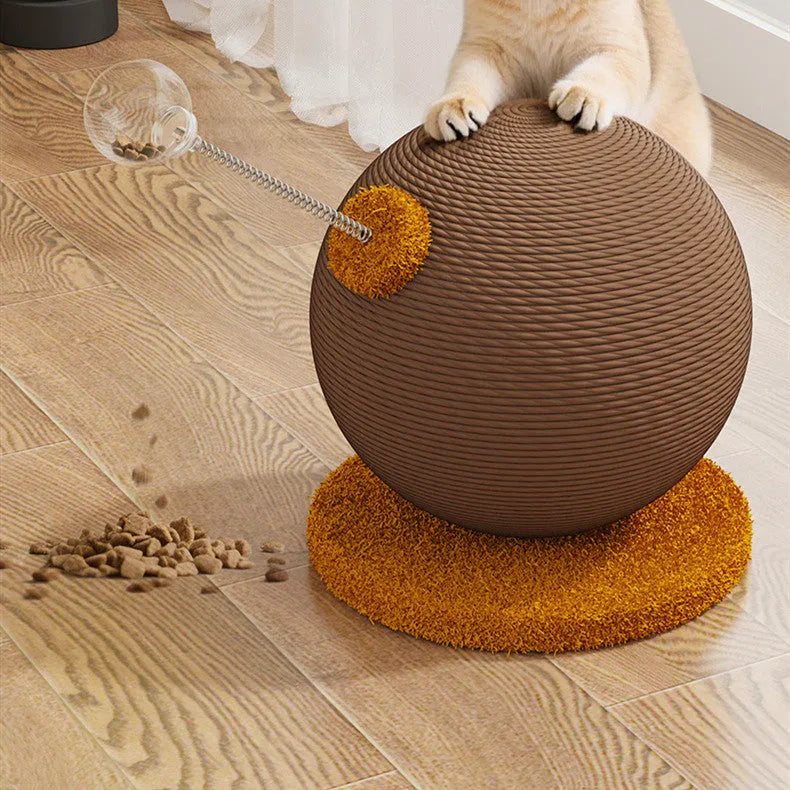 Hemp rope cat scratching board with choice of cat grasping ball or tumbler centrepiece in large or small size