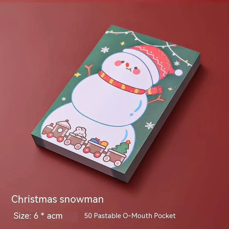 Christmas cartoon sticky notes set showing eight festive designs including bear, elf, and Santa Claus