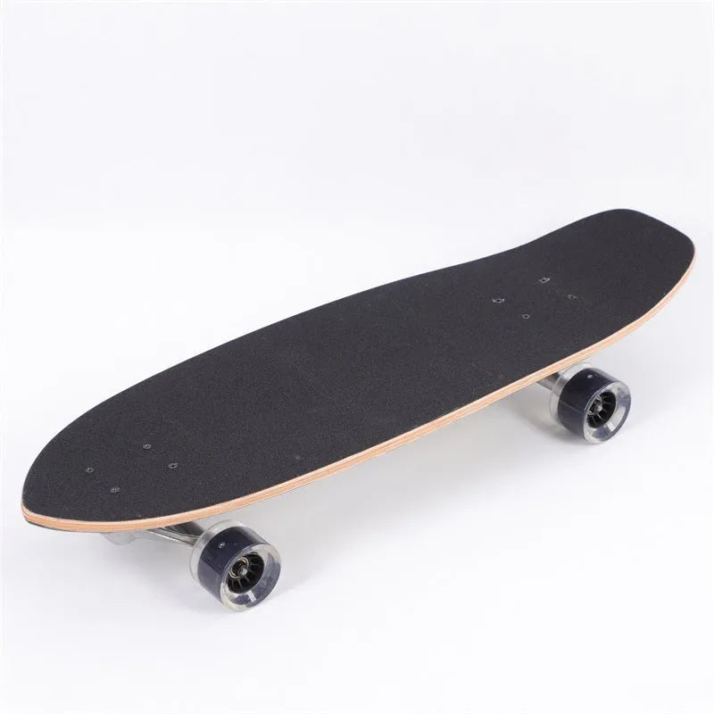 White 31-inch wooden street scooter with maple longboard deck.