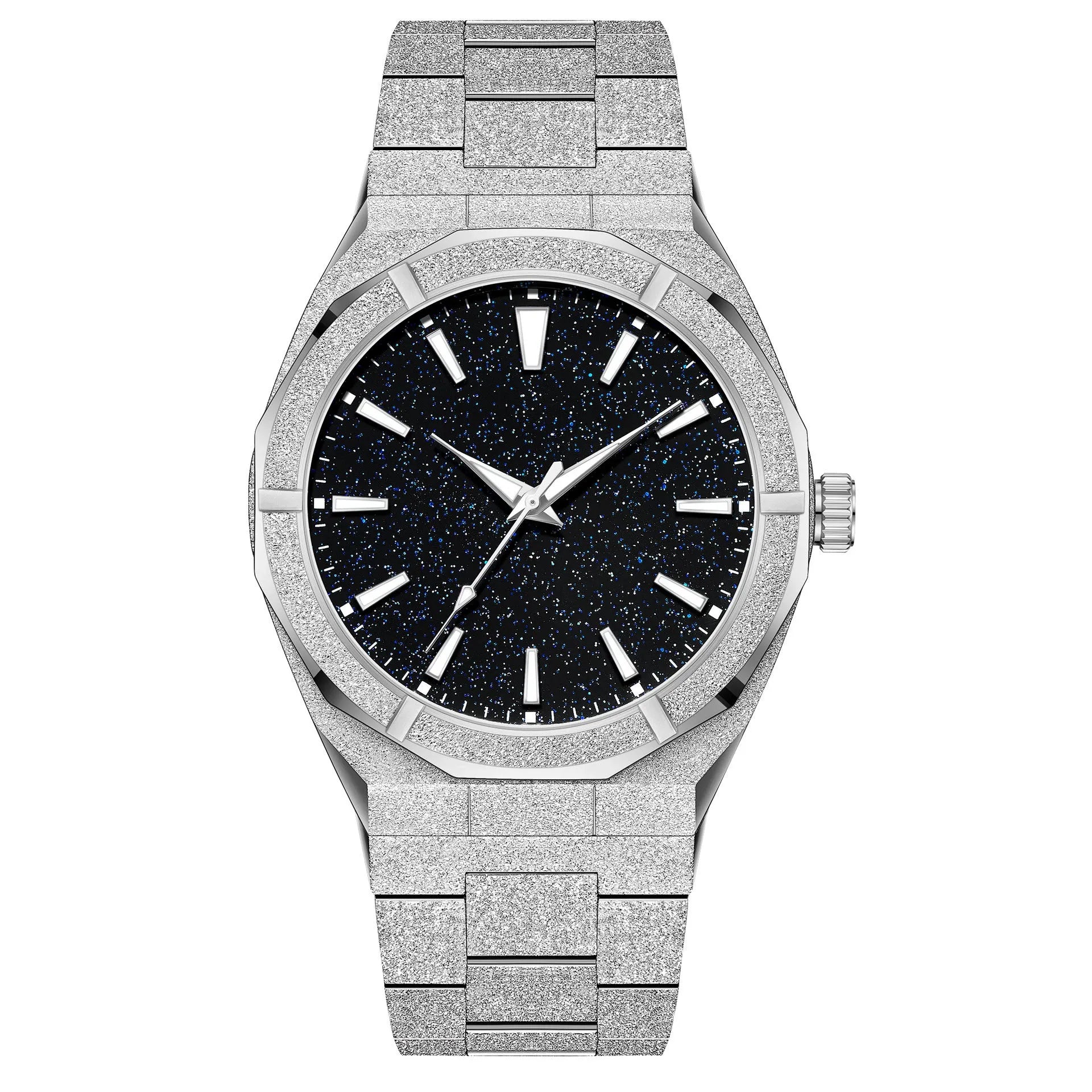 Men's business watch with frosted stainless steel case, luminous hands, analogue display in silver colour