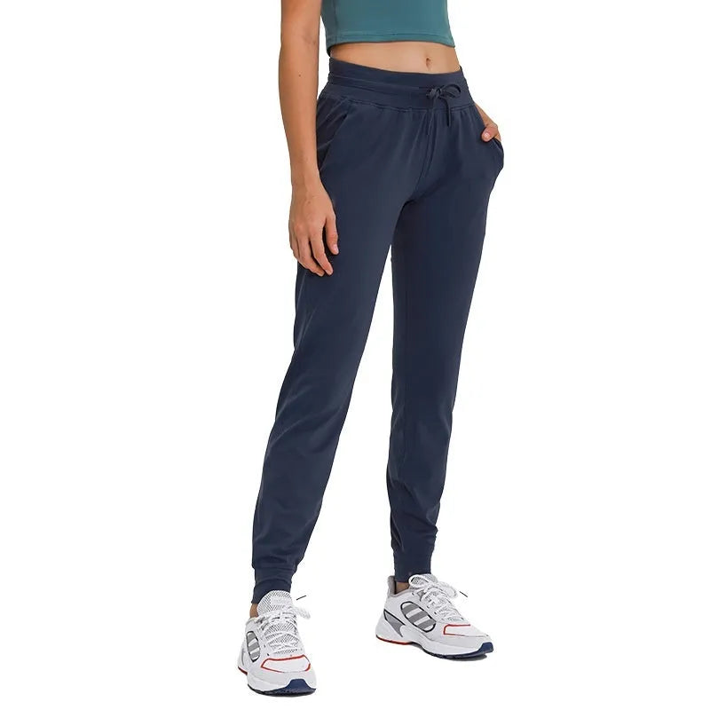 Women's high waist yoga pants in distilled coffee colour with drawstring waistband for fitness activities
